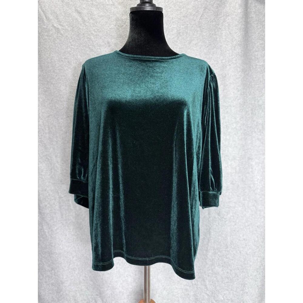 Draper James RSVP  Women's 2XL Forest Green Velvet 3/4 Sleeve Holiday Fall